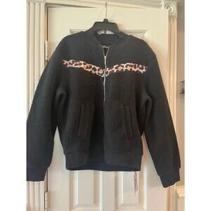 Black Fleece Sweater with Leopard Print